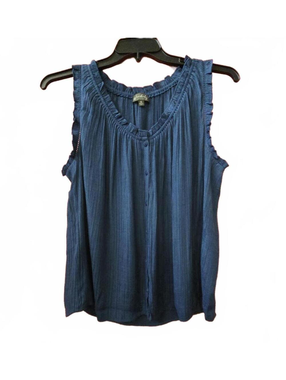 Wonderly Sleeveless Button-up Summer Blouse Formal Blue Size XL